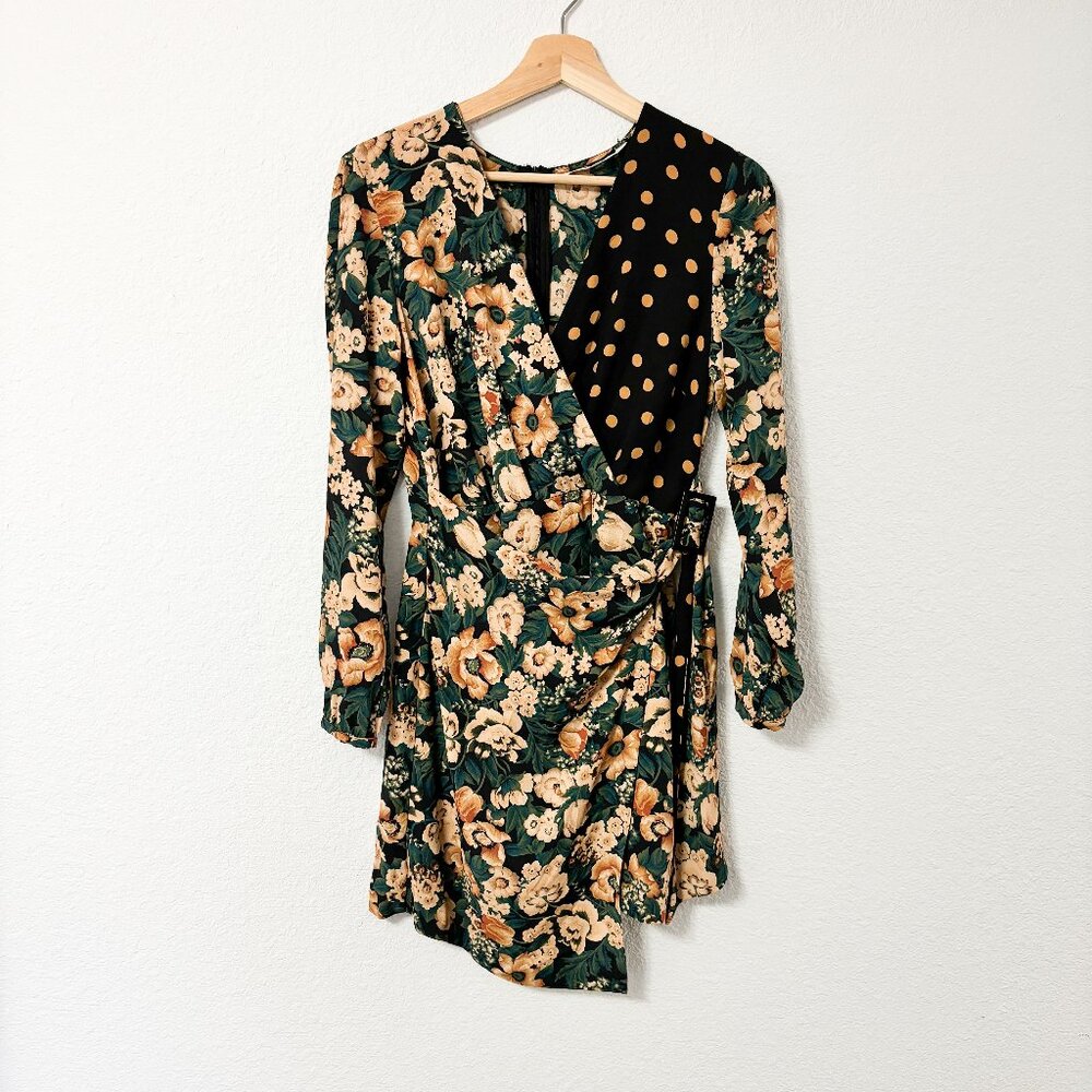 Zara Mini Dress Multiprint Polka Dot and Flora Size Medium